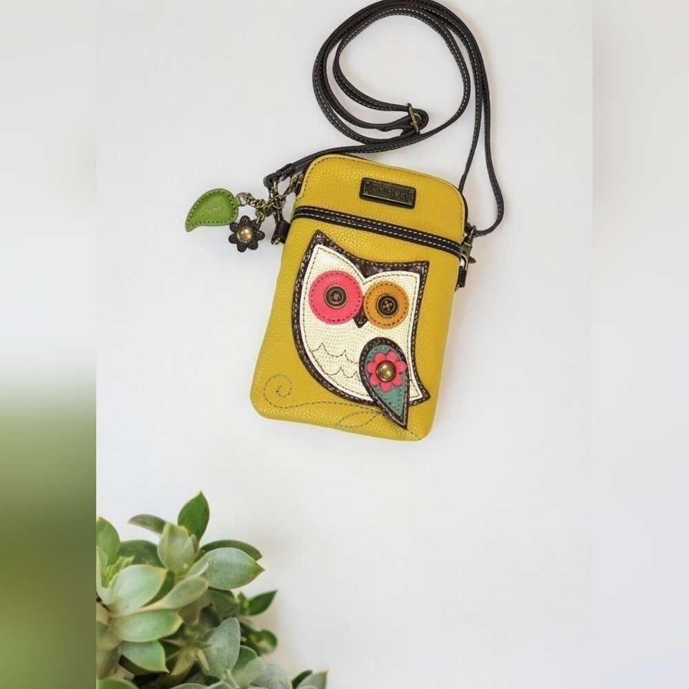 Chala Handbags Faux Leather Owl Cellphone Crossbody